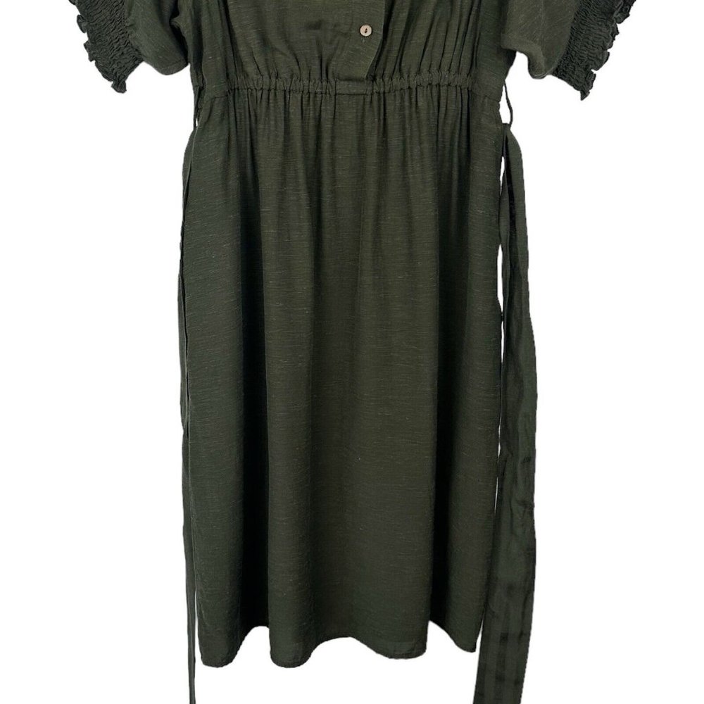Anthropologie Shirt Dress Womens Small Nicole Linen Blend Green Puff Sleeve - Picture 8 of 14